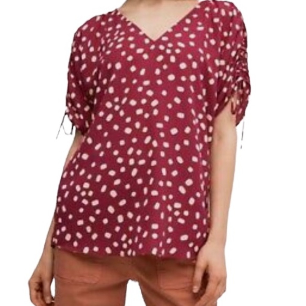Kate Spade "Mallow Dot" Purple Ruched Sleeve Top S NEW